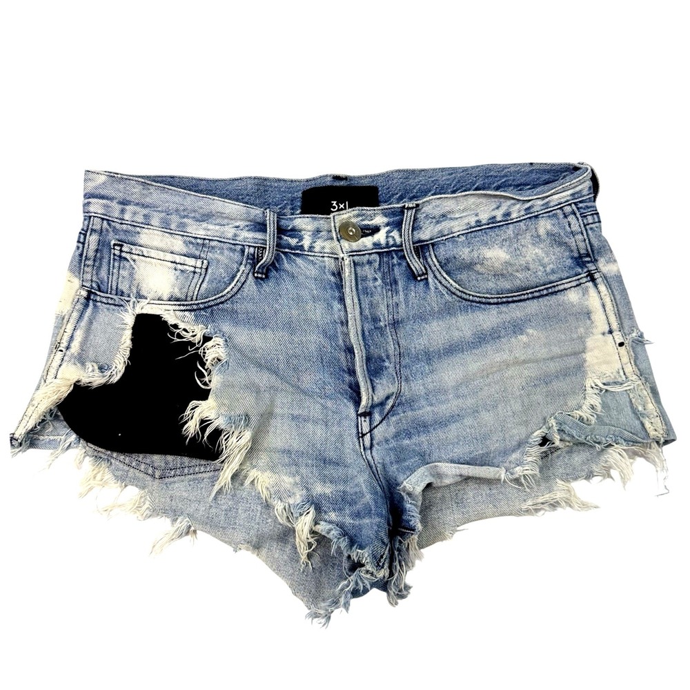 3X1 NYC Womens Y2K Mid‎ Rise Distressed Denim Cutoff Shorts Blue Size 25